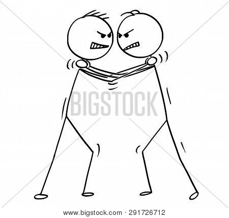 Cartoon Stick Figure Drawing Conceptual Illustration Of Two Men Or Businessmen Holding Each Others N