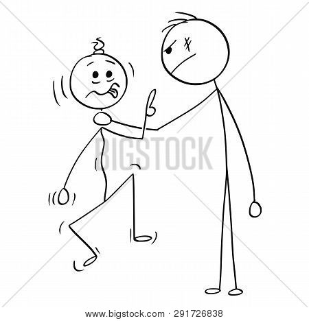 Cartoon Stick Figure Drawing Conceptual Illustration Of Big And Strong Man Holding Smaller And Weake
