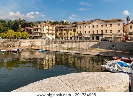 Luino, Varese, Italy - September 10, 2018: Luino, A Small Tourist Town Near The Border With Switzerl