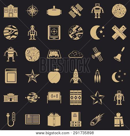 Astronomy Icons Set. Simple Style Of 36 Astronomy Vector Icons For Web For Any Design