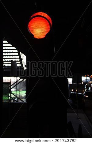 Stop Light, Traffic Light Red Stop Light Under A Bridge, Dark Background, Car Transportation Sign Si