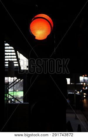 Stop Light, Traffic Light Red Stop Light Under A Bridge, Dark Background, Car Transportation Sign Si