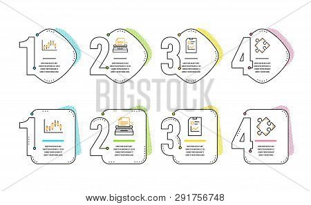 Candlestick Graph, Typewriter And Report Document Icons Simple Set. Strategy Sign. Finance Chart, Wr