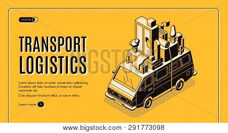Transport Logistics Isometric Vector Web Banner With Wan Transporting Home Furniture On Roof Line Ar
