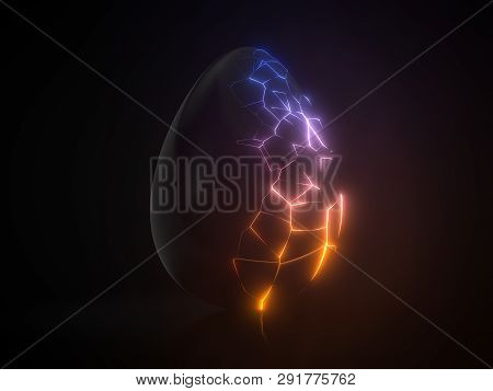 Easter Egg. Alien With Glowing Cracks. 3d Illustration