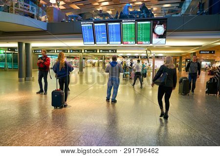 ZURICH, SWITZERLAND - CIRCA OCTOBER, 2018: interior shot of Zurich International Airport.