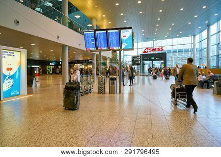 ZURICH, SWITZERLAND - CIRCA OCTOBER, 2018: interior shot of Zurich International Airport.