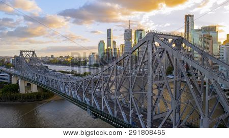Brisbane, Australia - February 22 2019: Colourful Sunset Over Brisbane Cityscape, Elevated View With