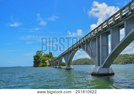 the pedestrian bridge in the Saman Gulf Dominican Republic, connects the coast with two tiny islets of Cayo Linares and Cayo-Vihia