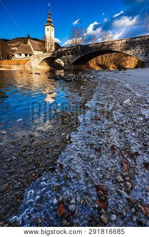 Church Of St John The Baptist In Winter Season, Lake Bohinj, Slovenia