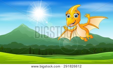 Illustration Of Pterodactyl Flying Under The Sun