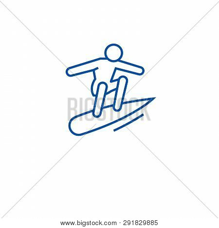 Surfer On Wave Line Icon Concept. Surfer On Wave Flat  Vector Symbol, Sign, Outline Illustration.