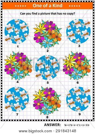Spring Or Summer Bees And Flowers Visual Puzzle: Can You Find The Picture That Has No Copy? Answer I