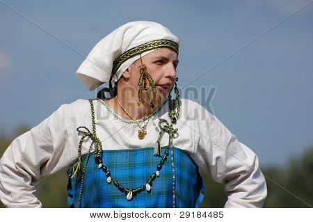KIEV, UKRAINE - SEP 19: Participant of Festivale of medieval costume wears historical costume September 19, 2010 in Kiev, Ukraine