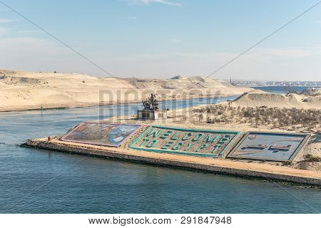 Ismailia, Egypt - November 5, 2017: Suez Canal Authority Monument And Gigantic Letters Saying 