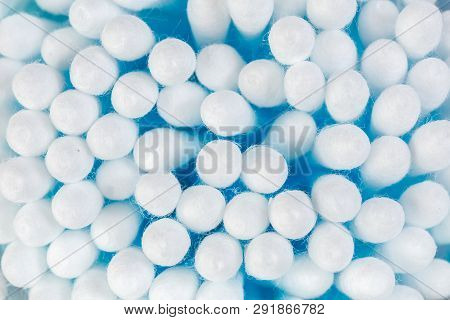 Closeup Macro On Ear Cleaning Sticks In The Box. Ear Hygene With Ear Sticks. Medical And Healthcare