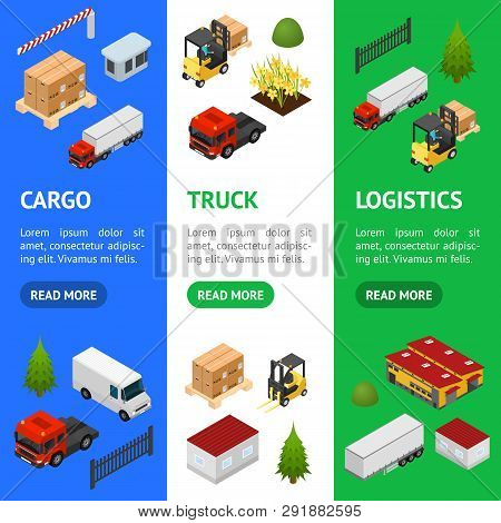 Warehouse Concept Banner Vecrtical Set 3d Isometric View. Vector