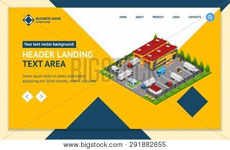 Warehouse Concept Landing Web Page Template 3d Isometric View. Vector