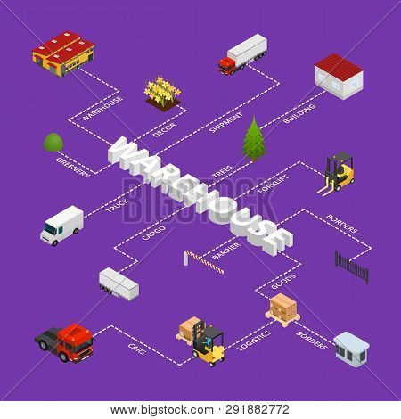 Warehouse Concept Infographics Card Poster 3d Isometric View. Vector