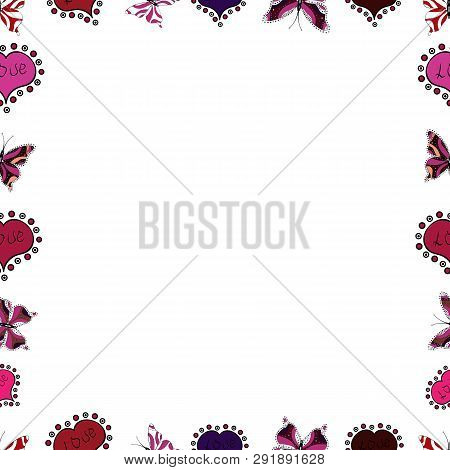 Foursquare Frames Doodles. Picture In White, Red And Black Colors. Vector. Seamless.