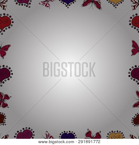 Foursquare Frames Doodles. Picture In White, Purple And Red Colors. Vector. Seamless.