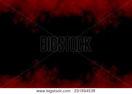 Hellish Bewitching Clouds Red Patterns Of Cigarette Vapor On A Dark Background Are Like Flames