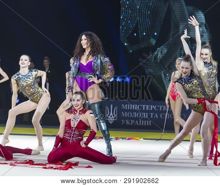 Kyiv, Ukraine - March 17, 2019:  Nk (nastya Kamenskykh) Performs With Gymnasts At Gala Concert Of De
