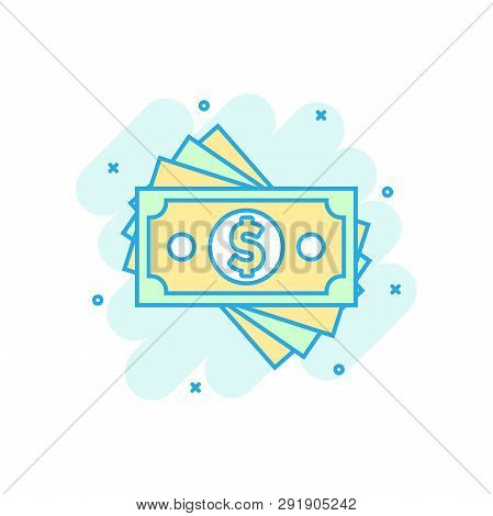 Dollar Currency Banknote Icon In Comic Style. Dollar Cash Vector Cartoon Illustration Pictogram. Ban