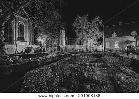 Night Scene At Harderwijk Gelderland With Clear Sky And Monumental Historic Center