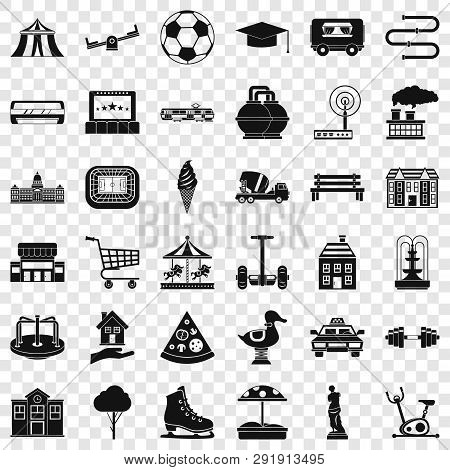 Townish Icons Set. Simple Style Of 36 Townish Icons For Web For Any Design