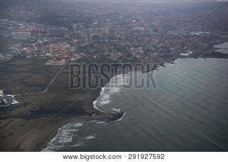 Fiumicino. Italy- March 08; 2019: View Of The City Of Fiumicino From The Aircraft