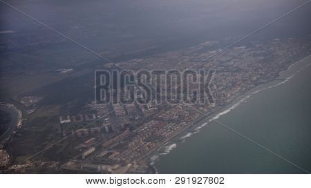 Fiumicino. Italy- March 08; 2019: View Of The City Of Fiumicino From The Aircraft