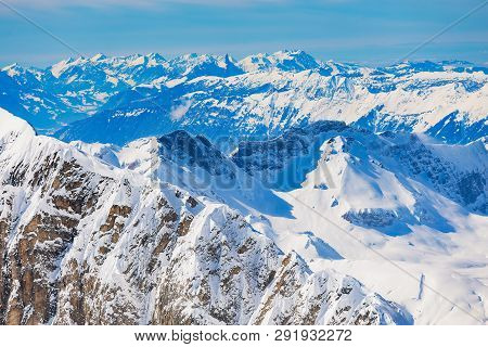 The Alps, View From The Top Of Mt. Titlis In Switzerland In Winter. The Titlis Is A Mountain, Locate