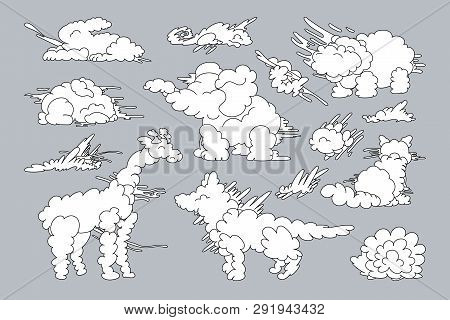 Vector Animal Shaped Cloud. Cartoon Linear Set