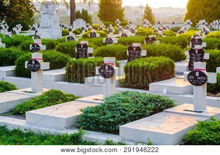 Lviv, Ukraine- August 31, 2018: Lychakiv Cemetery At Sunset