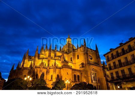 Segovia, Spain: Segovia Cathedral In A Summer Night. It Was The Last Gothic Style Cathedral Built In