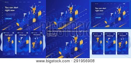 Isometric Successful Start Right Now Vector Illustrstion
