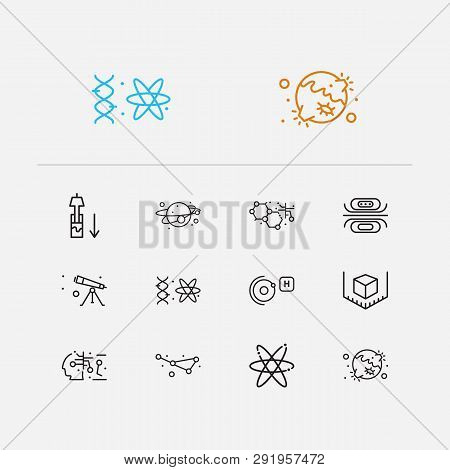 Science Icons Set. Electrodynamics And Science Icons With Nanotechnology, Quantum Physics And 3d Mod