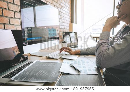 Professional Developer Programmer Working A Software Website Design And Coding Technology, Writing C