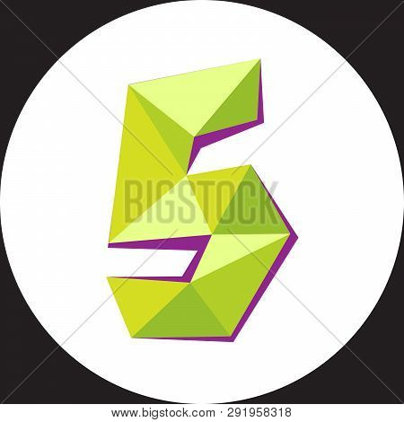 Vector Illustration Of Number Five In Origami Style. Polygonal Colorful Number5 Isolated On White Ba