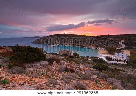 View Of The Harbour On Iraklia Island In Greece.