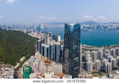 Tai Koo, Hong Kong 19 March 2019: Top view of Hong Kong urban city