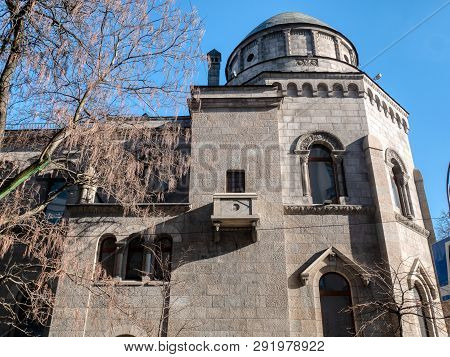 Kyiv, Ukraine - March 13, 2019: Facade Of Famous Landmark Kovalevskiy Mansion Situated In Kiev