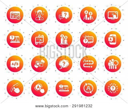 Ux Icons. Set Of Ab Testing, Journey Path Map And Question Mark Icons. Usability Quiz Test, Ux Ui An