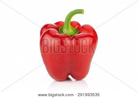 One Whole Bulgarian Red Bell Pepper Isolated On White Background