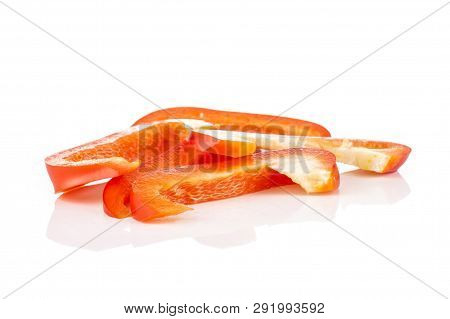 Group Of Four Slices Of Bulgarian Red Bell Pepper Isolated On White Background