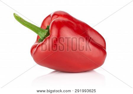 One Whole Bulgarian Red Bell Pepper Isolated On White Background