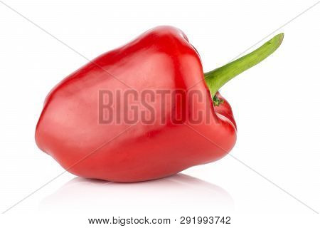 One Whole Bulgarian Red Bell Pepper Isolated On White Background
