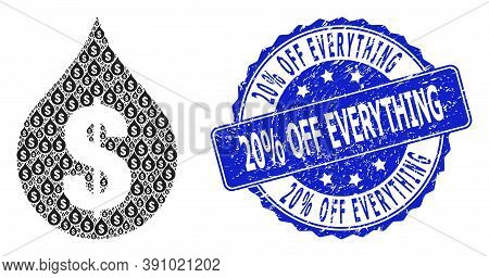 20 Percent Off Everything Dirty Round Seal And Vector Recursive Mosaic Oil Drop Price. Blue Stamp Se