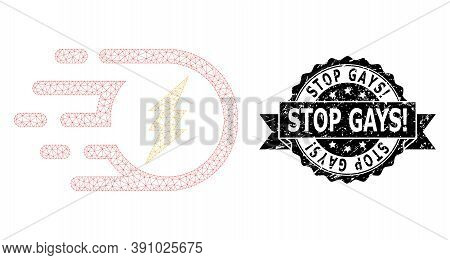 Stop Gays Exclamation Grunge Seal And Vector Electric Participle Mesh Structure. Black Stamp Seal In